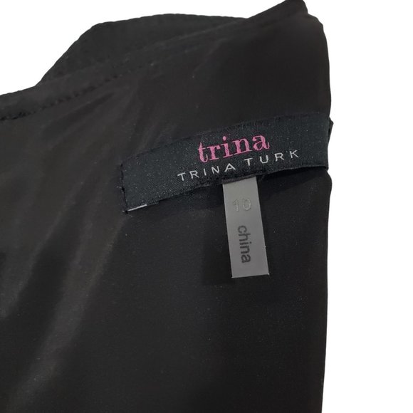 Trina Turk Black Sheath Lined Dress Notch Crew Neckline 10 EUC - Picture 7 of 8